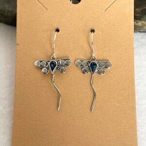 Sterling Silver 925 Dainty Insect Dragonfly Cubic Zirconia Dangle Drop Earrings